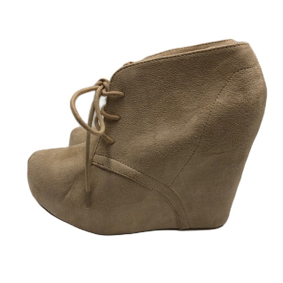 Y2K Rue 21 Women's Tan Covered Wedge Heel Lace Up Unworn Shoes Large 8/9 - Picture 9 of 9